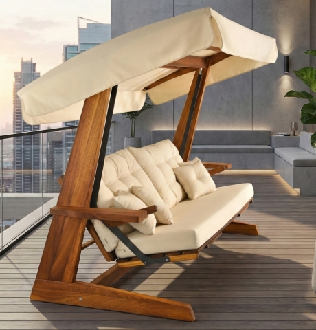 Pemode Hollywoodschaukel Luna 2600 Beige- Iroko-Holz B:270 x T:139 x H:195 cm