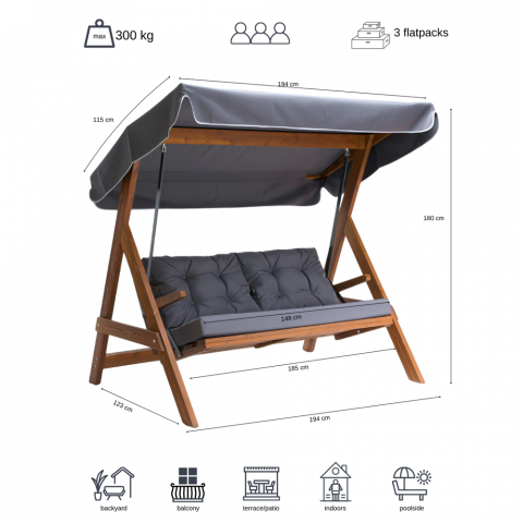 Pemode Hollywoodschaukel Paris 2000 Anthrazit