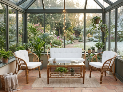 Brafab Astrakan Gartenm&ouml;bel Set, 4-teilgig aus Naturrattan mit Kissen
