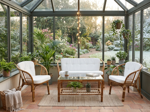 Brafab Astrakan Gartenm&ouml;bel Set, 4-teilgig aus Naturrattan mit Kissen
