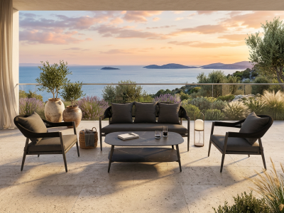 MWH Camarillo 4-tlg. Lounge-Set Polster Anthrazit inkl. Tisch