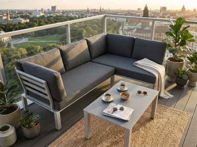 MWH Widoo Lounge-Set Silber inkl. Polster, ca. 222,5x145,5cm, Tisch 90x60x42cm