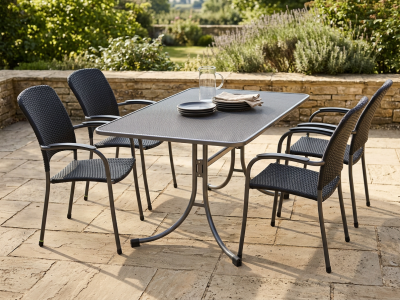 MWH Carlos-Universal Gartenm&ouml;bel-Set, 4 Stapelsessel und 1 Tisch 160x90cm