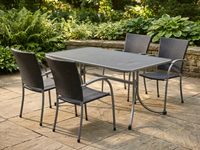 MWH Salernos-Universal Gartenm&ouml;bel-Set, 4 Stapelsessel und 1 Tisch 160x90cm