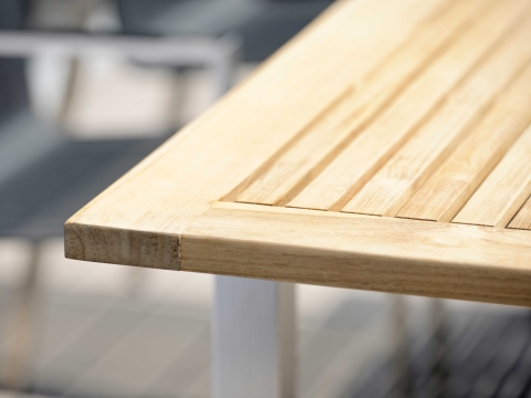 Stern Ausziehtisch Teak und Edelstahl, 162-220x90cm