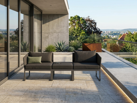 Stern Donna City Lounge Aluminium Graphit mit Kissen 220x63x78cm