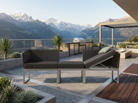 Stern Donna City Lounge Aluminium Graphit mit Kissen 220x63x78cm