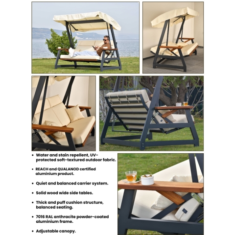 Pemode Hollywoodschaukel Nova 2400 Beige B:226 x T:122 x H:190 cm