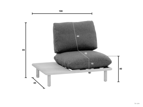 Apple Bee Sling Loungesessel 108cm, Ablage rechts, Teak Kissen Cotton Flower