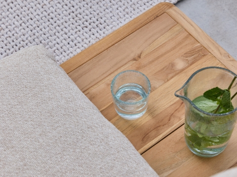 Apple Bee Sling Loungesessel 108cm, Ablage rechts, Teak Kissen Cotton Flower