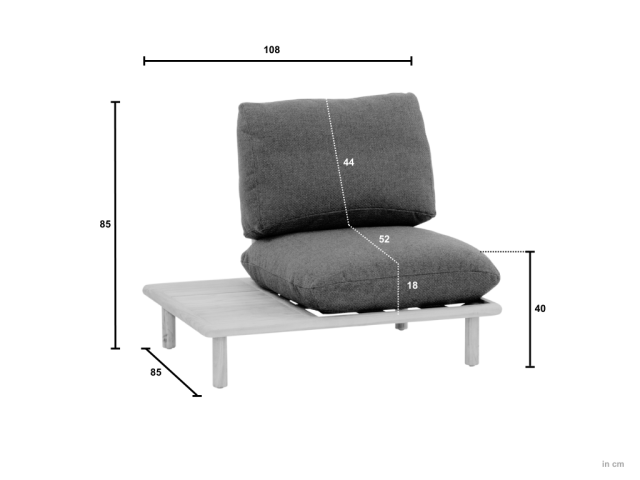 Apple Bee Sling Loungesessel 108cm, Ablage rechts, Teak Kissen Cotton Flower