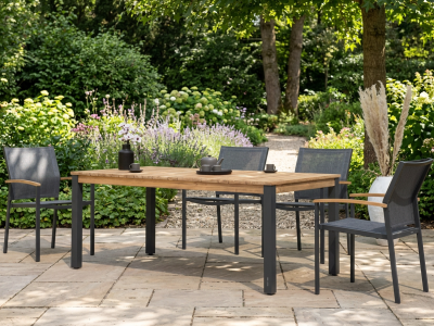 Zebra Gartenm&ouml;bel-Set Alex-Derex-4, 4 Sessel, 1 Tisch 180x100cm aus recyceltem Teak