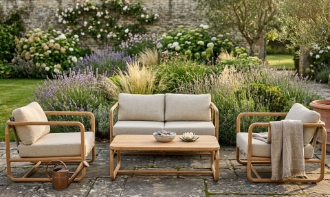 Apple Bee Dolce Lounge-Set 5 Teak inkl. Kissen Cotton Flower ca. 350x170cm Apple Bee Dolce Lounge-Set 5 Teak inkl. Kissen Cotton Flower ca. 350x170cm