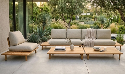 Apple Bee Sling Lounge-Set 1 Teakholz Cotton Flower