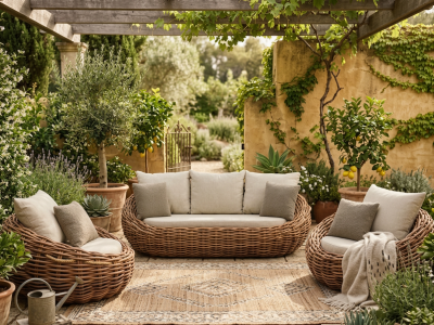 Apple Bee Cocoon Lounge-Set 2 Boucle cream, 1 Sofa und 2 Sessel mit Polstern