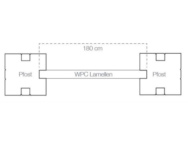 Steckzaun WPC steingrau 180x174cm, Leiste Silber