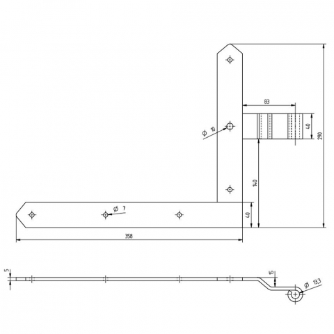 Beschlagssatz f&uuml;r Rundbogen-Einzeltore links Stahl galv. verz. schwarz