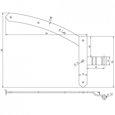 Beschlagssatz f&uuml;r Rundbogen-Einzeltore rechts Stahl galv. verz. schwarz