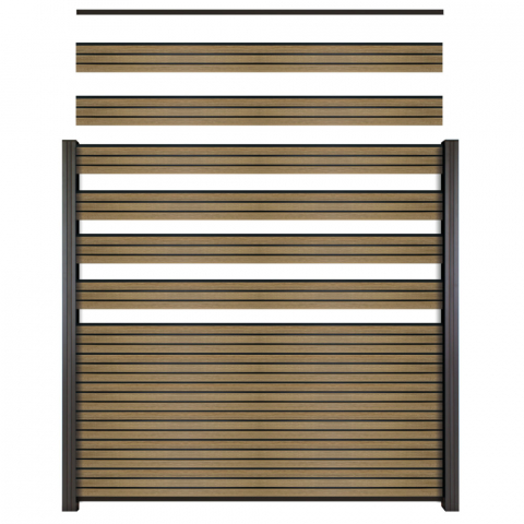 Elephant Steckzaun Set Triple Rhombus WPC Eiche Leisten Schwarz