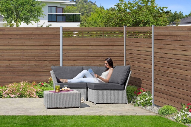 Selbstbauzaun Gardo XL DIY Kiefer KDI Braun mit Rankelement 180x194 cm