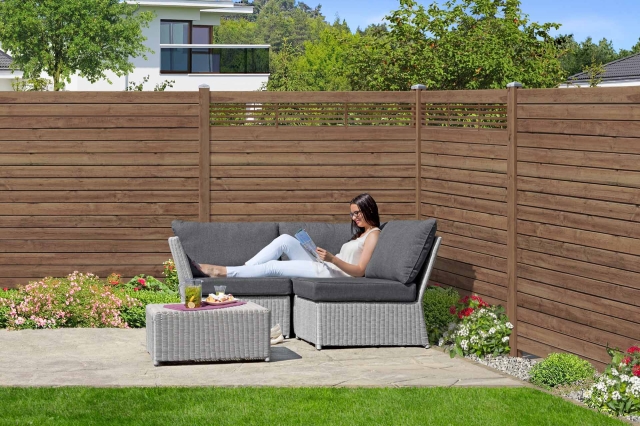 Selbstbauzaun Gardo XL DIY Kiefer KDI Braun mit Rankelement 180x194 cm