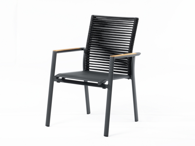 Zebra Fly Rope Sessel graphite, Armlehnen Teak