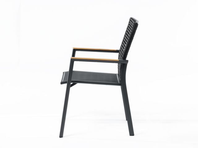 Zebra Fly Rope Sessel graphite, Armlehnen Teak