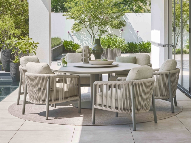 Apple Bee Melville Dining Tisch LOW 160cm rund HPMS stone taupe