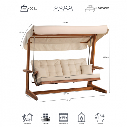 Pemode Hollywoodschaukel Sia 2400 Beige - Iroko-Holz