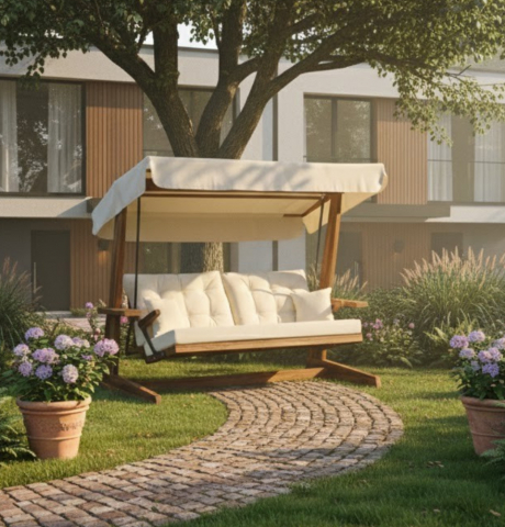 Pemode Hollywoodschaukel Sia 2400 Beige - Iroko-Holz