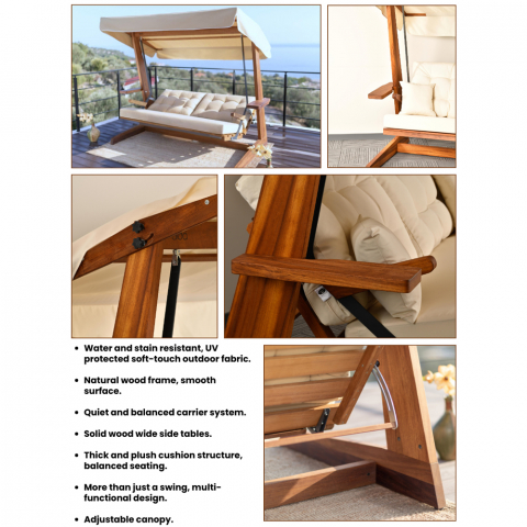 Pemode Hollywoodschaukel Sia 2400 Beige - Iroko-Holz