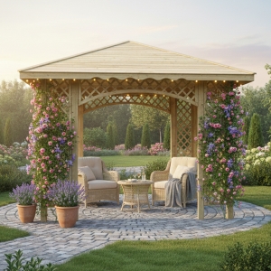 Pavillon Natalia 349x349cm Bausatz Fichte kdi gr&uuml;n mit Holzdach