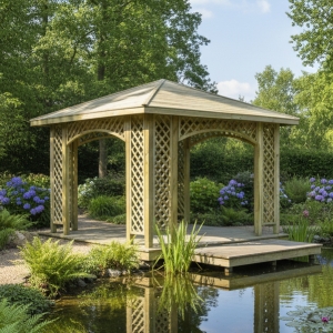 Pavillon Natalia 349x349cm Bausatz Fichte kdi gr&uuml;n mit Holzdach