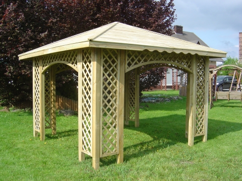 Pavillon Natalia 349x349cm Bausatz Fichte kdi gr�n mit Holzdach ohne Bitumschindeln