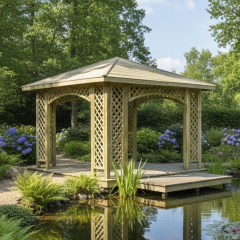 Pavillon Natalia 349x349cm Bausatz Fichte kdi gr?n mit Holzdach
