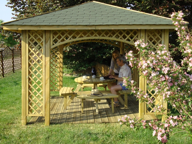 Pavillon Natalia 349x349cm Bausatz Fichte kdi gr&uuml;n mit Holzdach