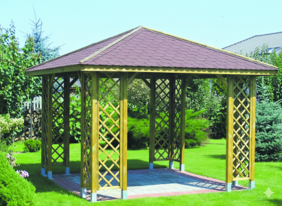 Pavillon Ania 349x349cm Bausatz Fichte kdi gr&uuml;n mit Holzdach