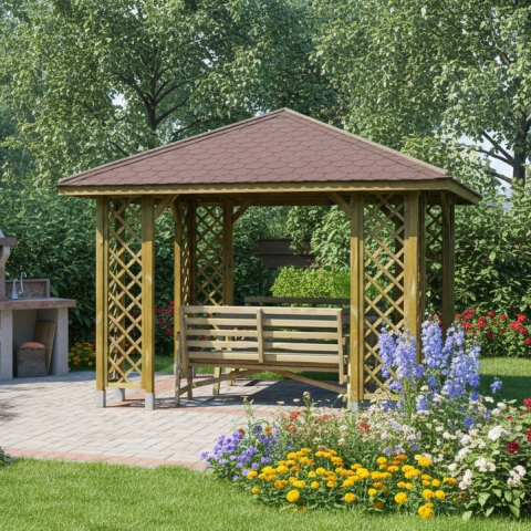 Pavillon Ania 349x349cm Bausatz Fichte kdi gr?n mit Holzdach