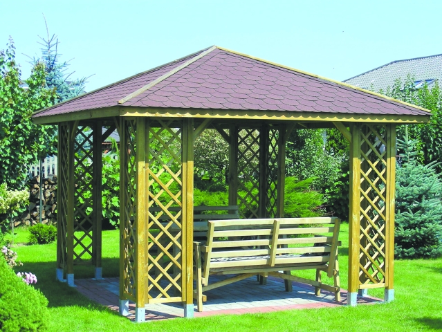 Pavillon Ania 349x349cm Bausatz Fichte kdi gr&uuml;n mit Holzdach