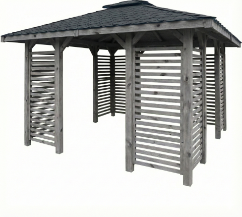 Pavillon Sara 357x357cm Bausatz Fichte kdi grau vorlasiert mit Holzdach
