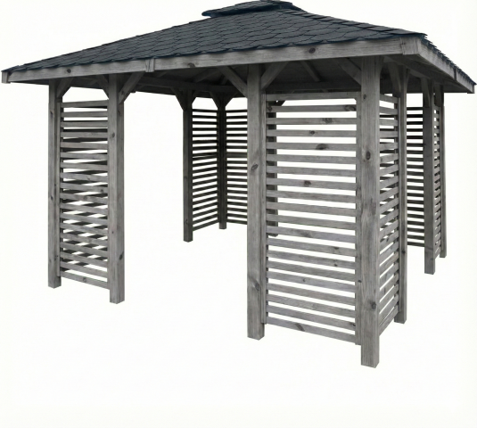 Pavillon Sara 357x357cm Bausatz Fichte kdi grau vorlasiert mit Holzdach
