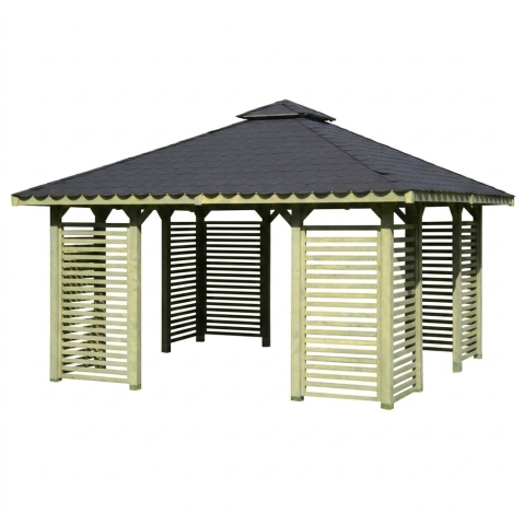 Pavillon Sara-2 357x357cm Bausatz Fichte kdi gr?n mit Holzdach
