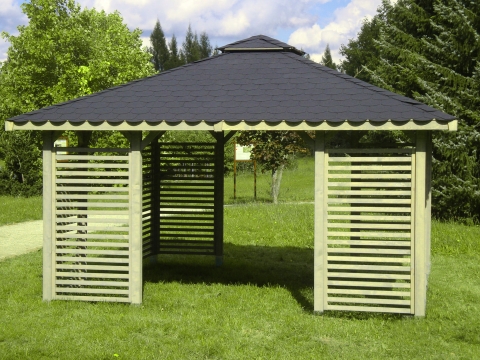 Pavillon Sara-2 357x357cm Bausatz Fichte kdi gr?n mit Holzdach
