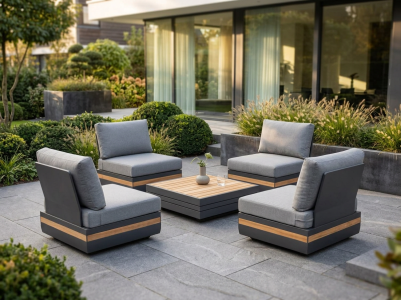 Loungegarnitur Niehoff 4 Volano Loungesessel - und 1 Zebra Cubo Tisch 74x74x22,5cm