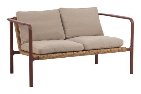 Brafab Motty 2-Sitzer Sofa 140cm, Zin Red-Teddy Beige, inkl. Kissen