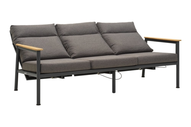 Brafab Gordon 3-Sitzer Sofa 199x89x109cm Aluminium-Teakholz, Anthrazit-Soft Dawn