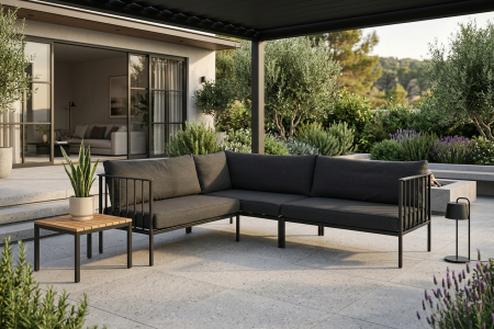 Brafab Upper Ecksofa-Set 235x193x87cm, Schwarz-Teddy Black, inkl. Kissen