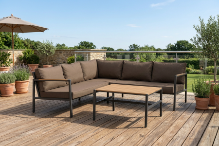 Brafab Cap Ecksofa-Set Anthrazit-Braun, 214x214 cm, inkl. Tisch und Kissen