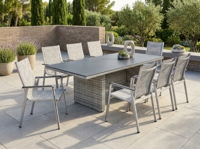 Plo&szlig; Miami Tisch 220x100 + 6 MWH Elements St&uuml;hle - Gartenm&ouml;bel-Set