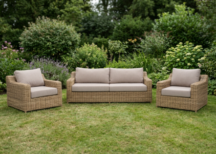 Brafab Glendon Lounge Rustic-Beige, inkl. Auflagen, 2 Sessel und eine Couch 219cm